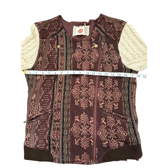 Lilka Hazan Anthropologie Moto Jacket Knit Sleeves Sweater Brown Cream Size M - Picture 7 of 10